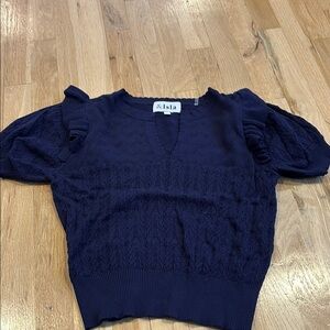 &Isla Women’s Navy Knit Top with Puff Sleeves Size XS